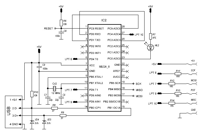 Схема переходника USB_LPT + 5 проводков
